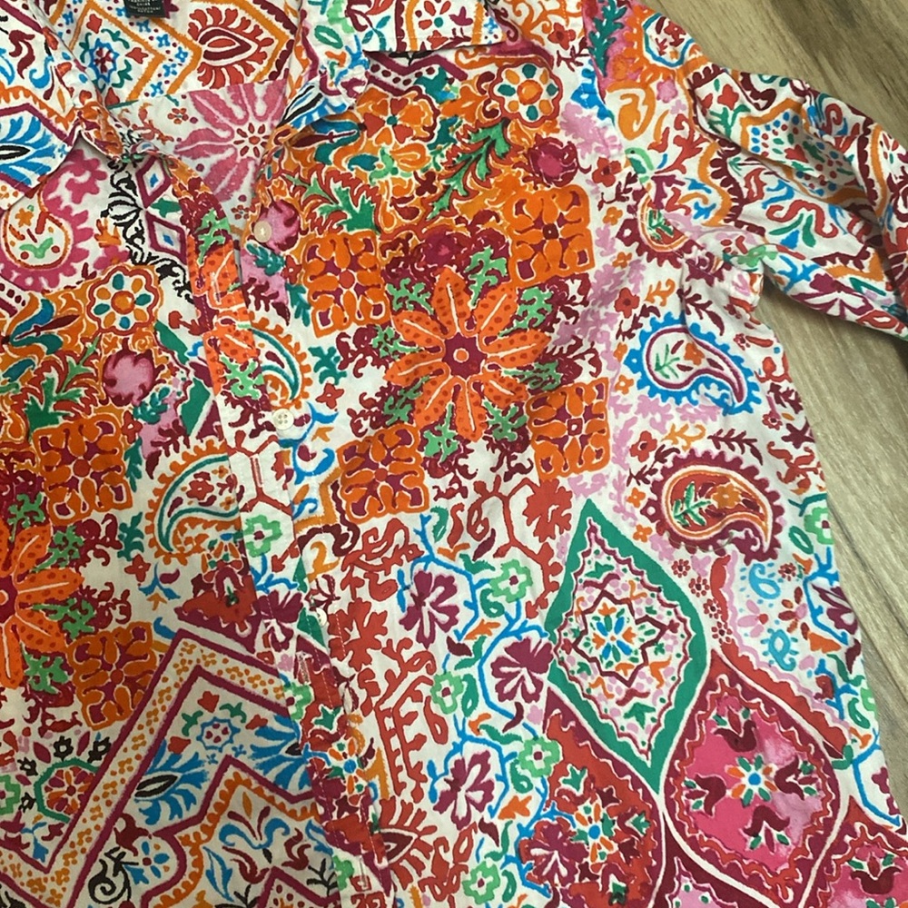 LAUREN RALPH LAUREN Womens Buttom Down Top Blouse Sz Large Multi Color EUC - Picture 5 of 8